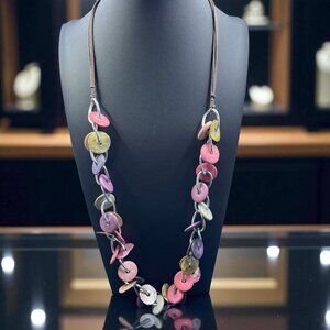 Caracol Multicolor Shell Disc Necklace Artsy Boho Eclectic Festival Chic Jewelry